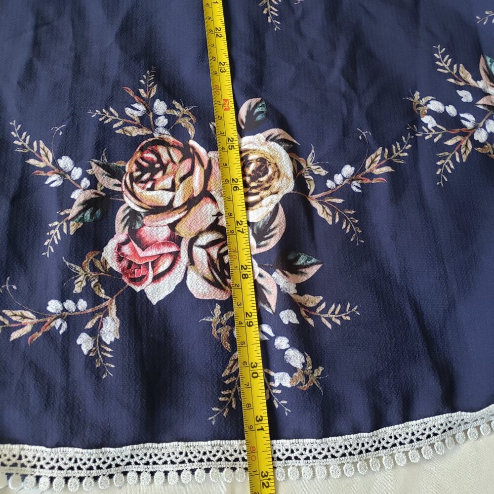 Italia Moda Floral A-Line Sleeveless Belted Lace Trim Mini Dress - Picture 7 of 9